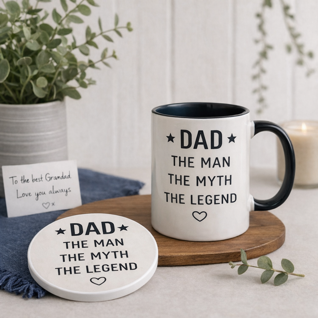 Dad Mug & Coaster Gift Set – The Man The Myth The Legend – Father’s Day Gift – Dad Birthday Gift – Handmade Gift for Dad