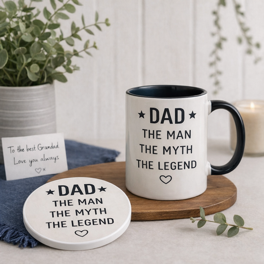 Dad Mug & Coaster Gift Set – The Man The Myth The Legend – Father’s Day Gift – Dad Birthday Gift – Handmade Gift for Dad