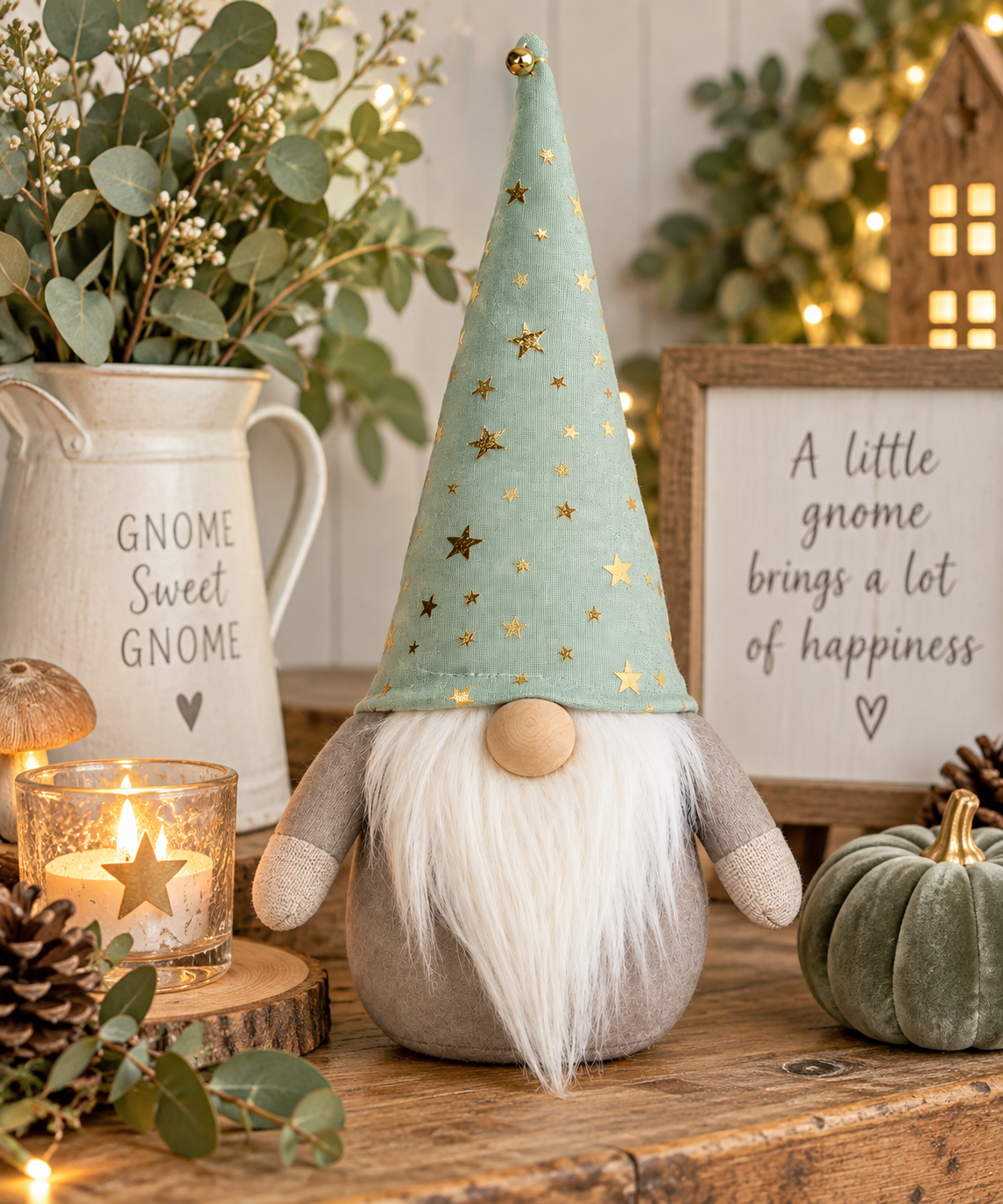 Mini Gnome with Gold Star Hat & Bell – 22cm