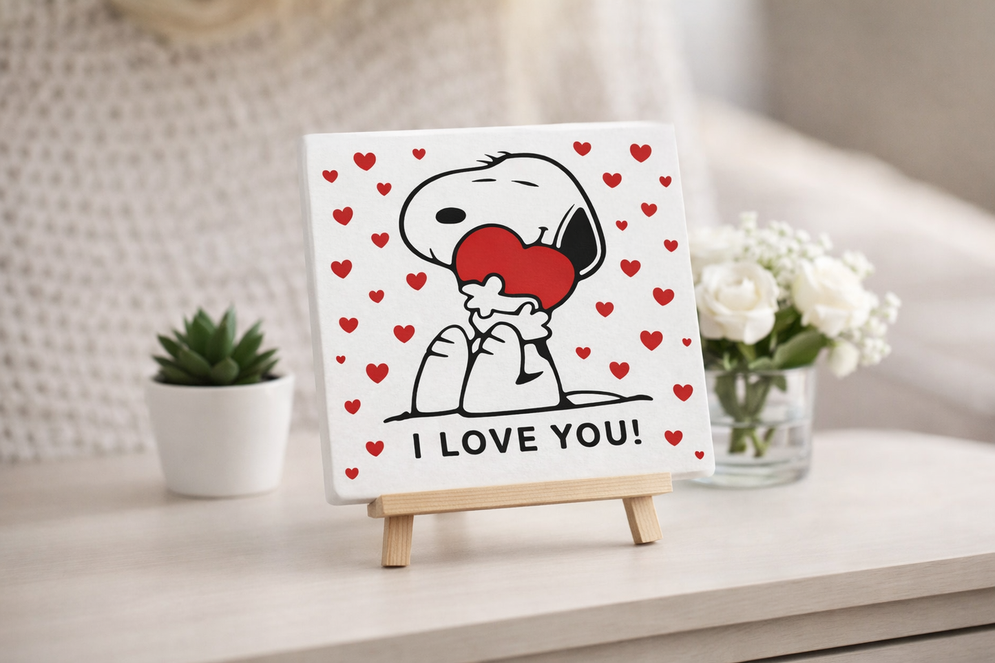 Handmade I Love You Snoopy Ceramic Coaster