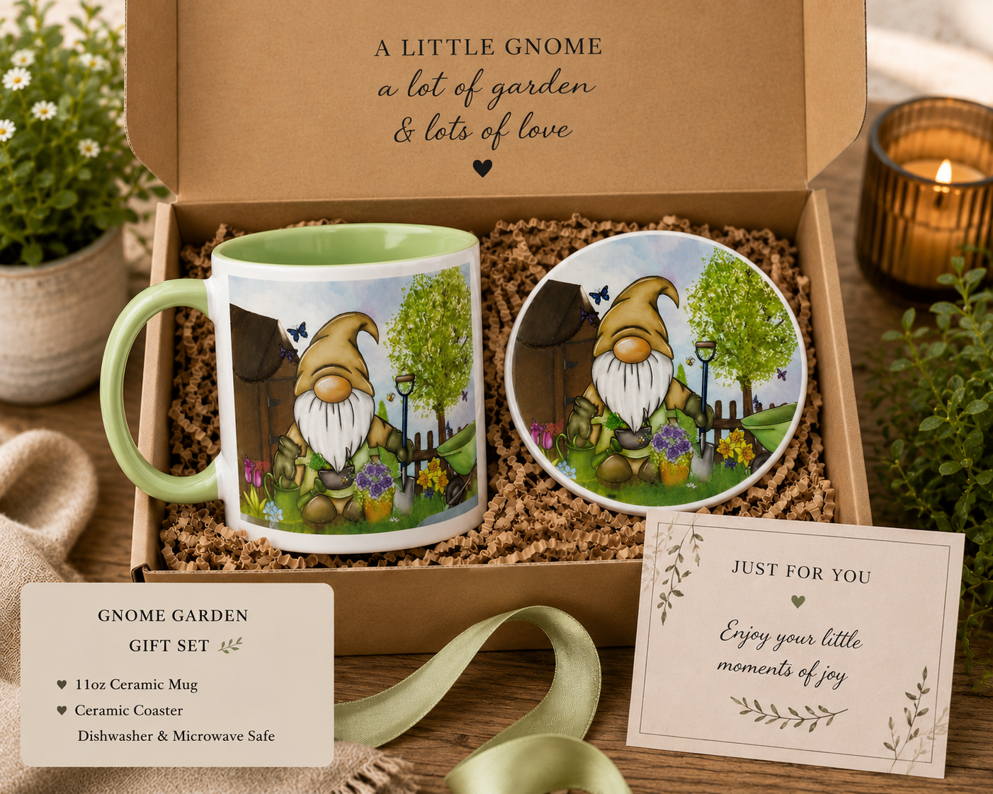 Gardening Gonk Mug & Coaster Gift Set | Garden Lover Gift | Ceramic Mug Set | Gardening Mug | Designed by Forever Gnomes UK