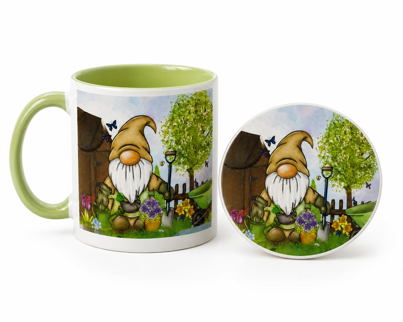 Gardening Gonk Mug & Coaster Gift Set | Garden Lover Gift | Ceramic Mug Set | Gardening Mug | Designed by Forever Gnomes UK