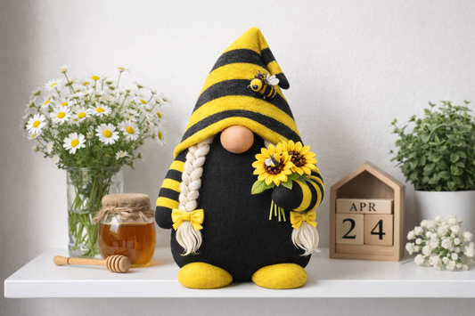 Bee Happy Sunflower Gonk Handmade Bumble Bee Decoration with Sunflowers