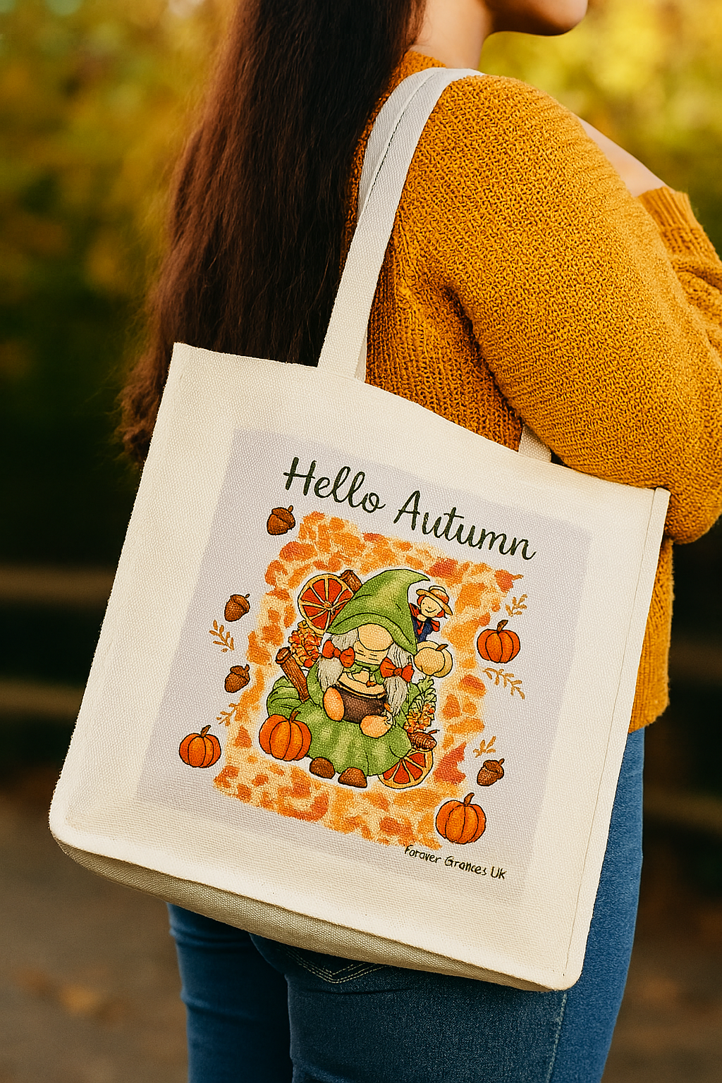 Hello Autumn Linen Gonk Tote Bag 30 x 30 x 19 cm