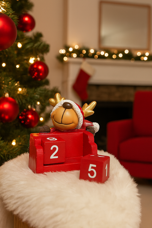 Mini Red Reindeer Ceramic Christmas Countdown 7cm x 6.5cm