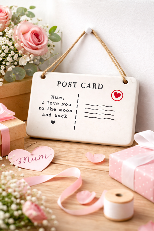 Mum I love you to the moon and back ceramic postcard