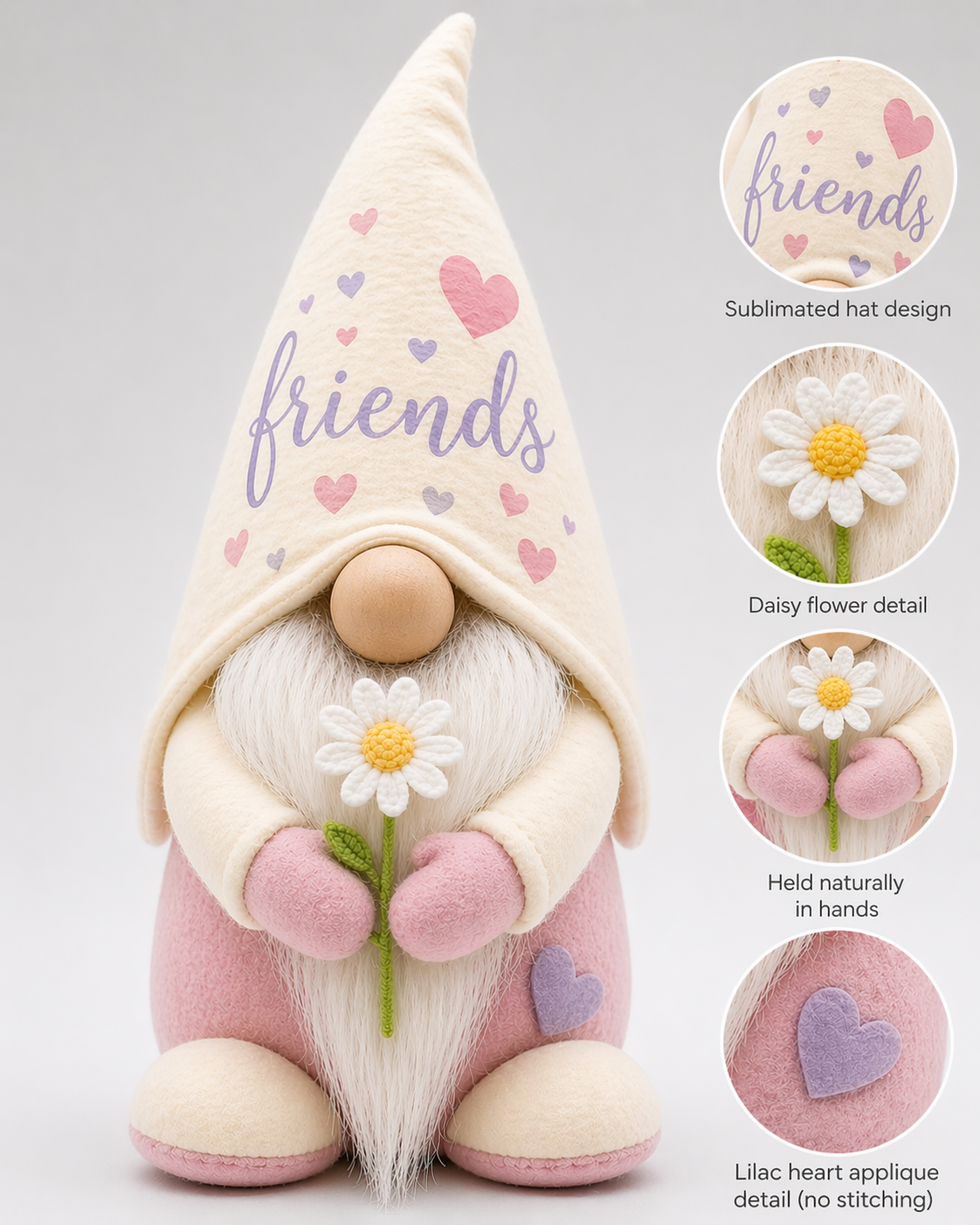 Friends Gonk with Daisy – Handmade Friendship Gift – 9” Decorative Gnome | Forever Gnomes UK
