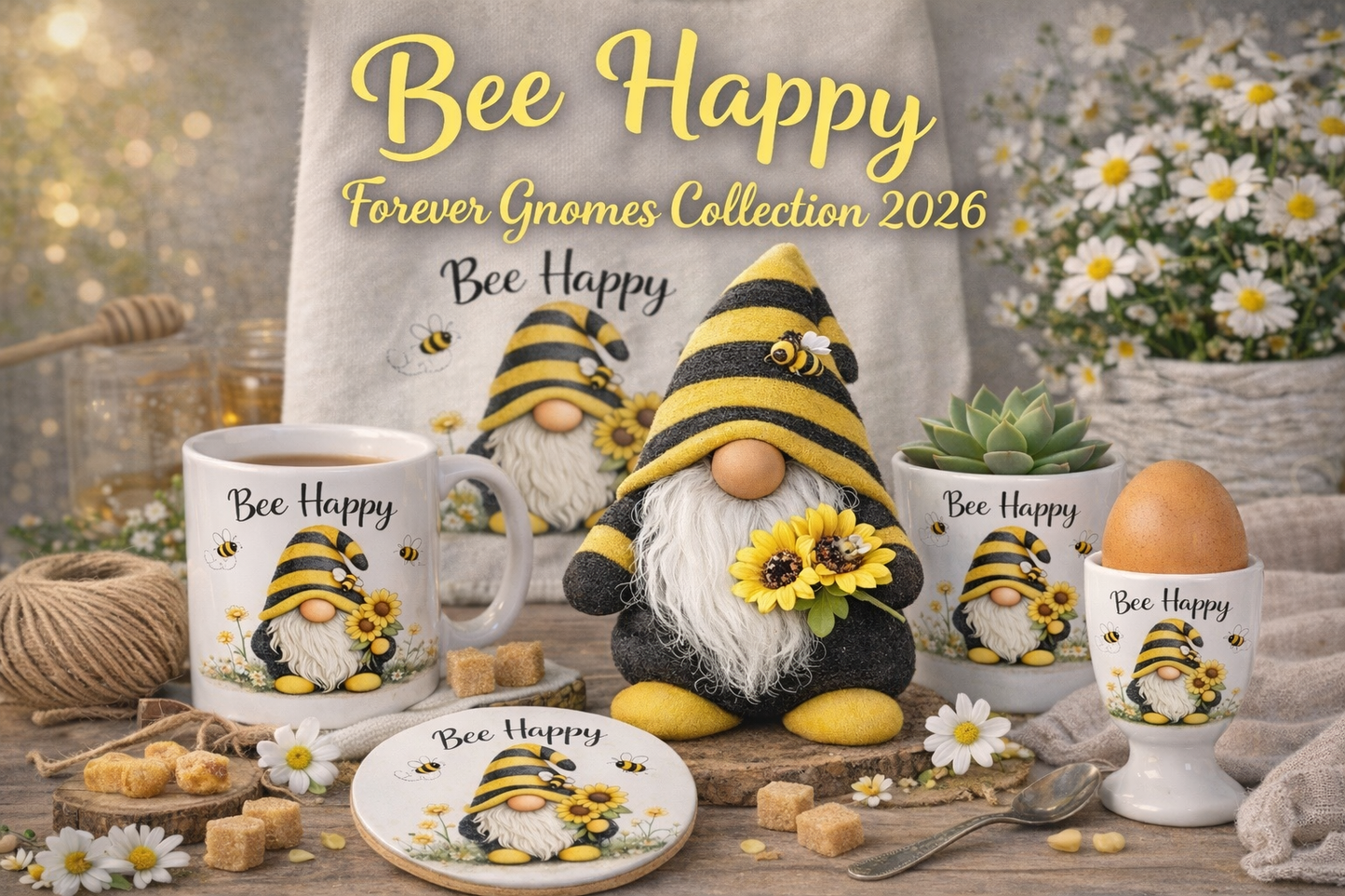 Bee Happy Sunflower Gonk Handmade Bumble Bee Decoration with Sunflowers