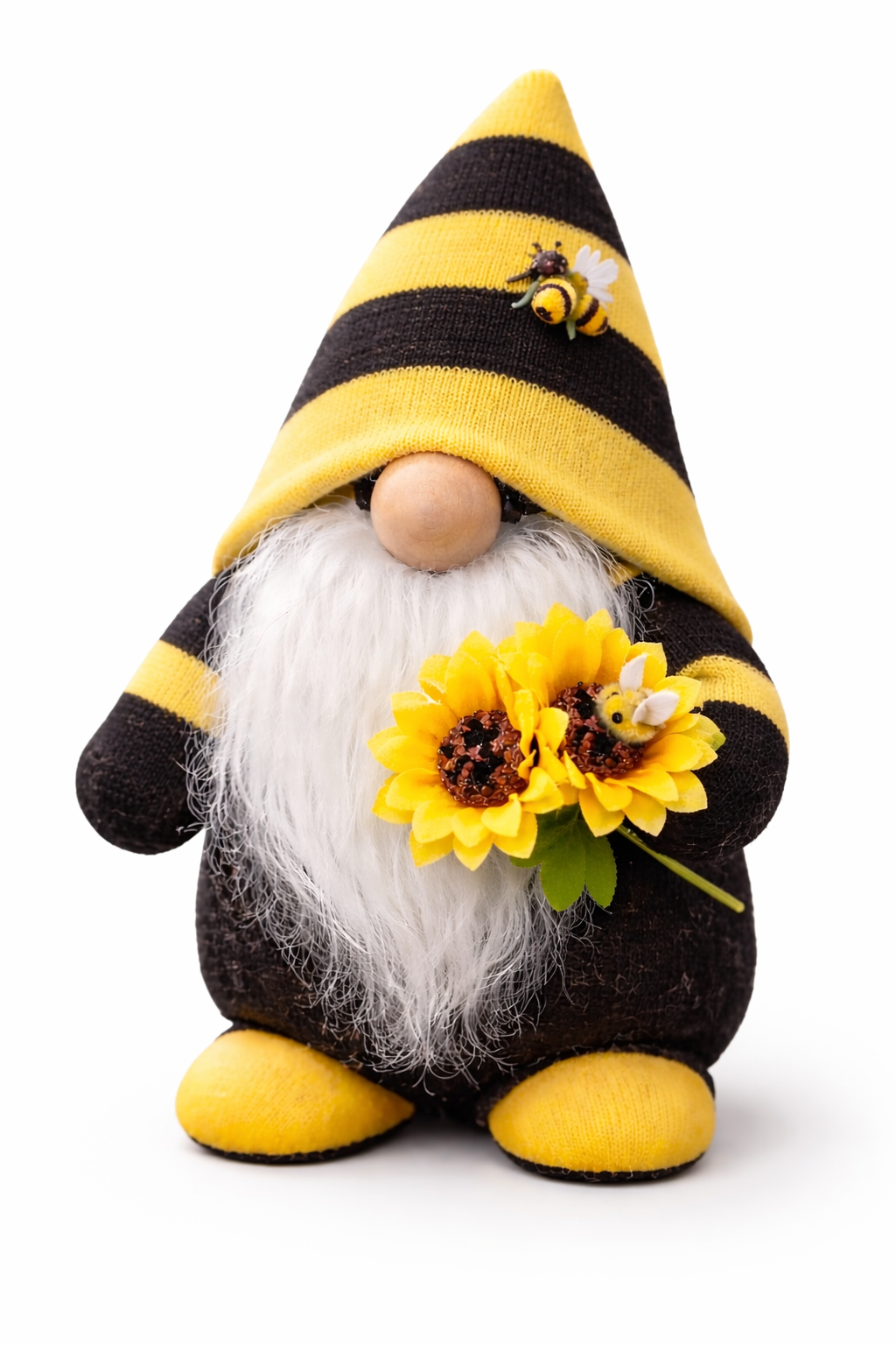 Handmade Bee Gonk with Sunflowers – Bumblebee Gnome Decoration | 9” Spring Home Décor | Forever Gnomes UK