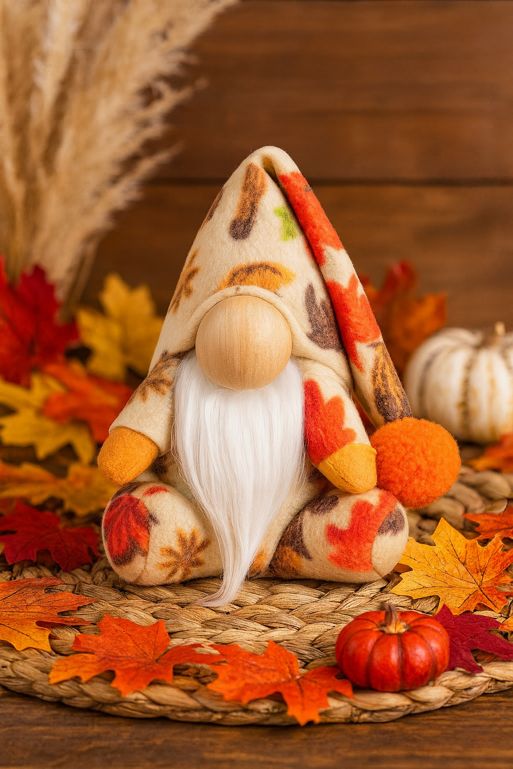 Handmade Autumnal Nordic Gnome with Floppy Hat and Pom Pom