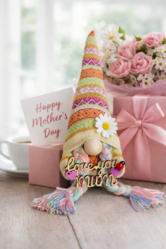 Handmade Love You Mum Nordic Gnome, Swedish Tomte, Gonk