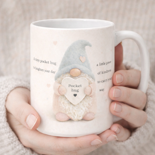 Pocket Hug Mug – 15oz Ceramic Gonk Mug, Friendship Gift, Kindness Mug, Cute Gnome Cup, Forever Gnomes UK