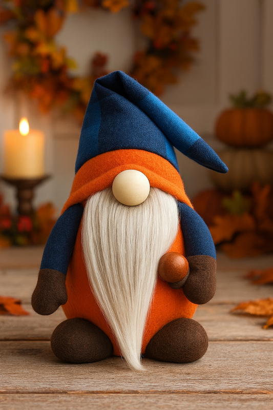 Autumn Blue and Orange Gonk with Acorn, Nordic Gnome, Swedish Tomte