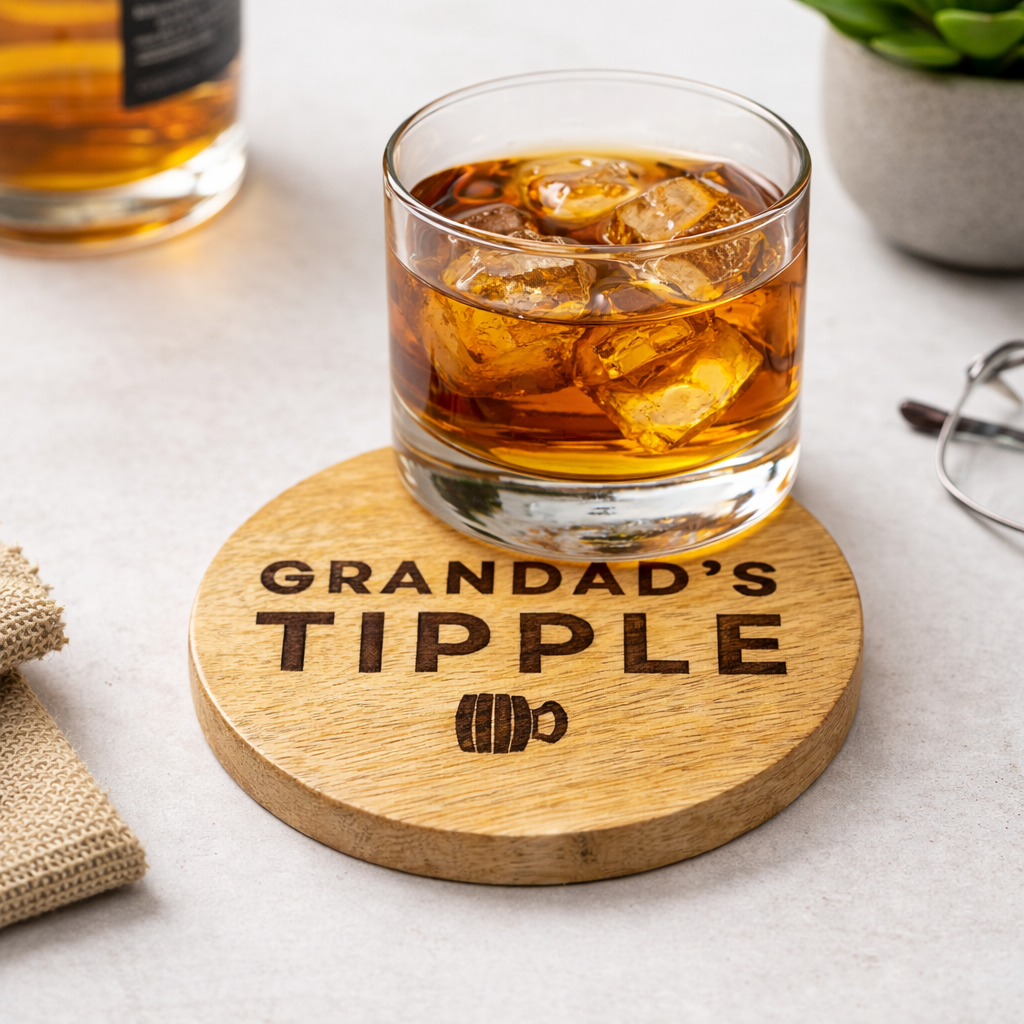 Grandads Tipple Wooden Round Coaster 10cm