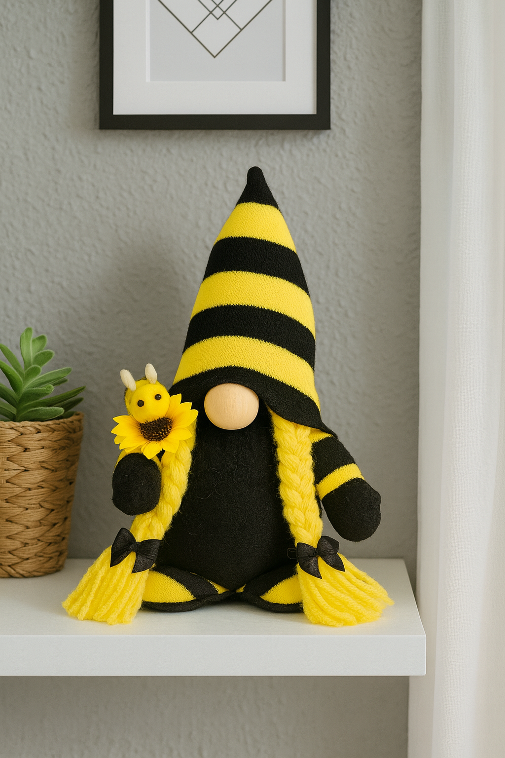 Handmade Bumble Bee Female Gonk with Sunflower