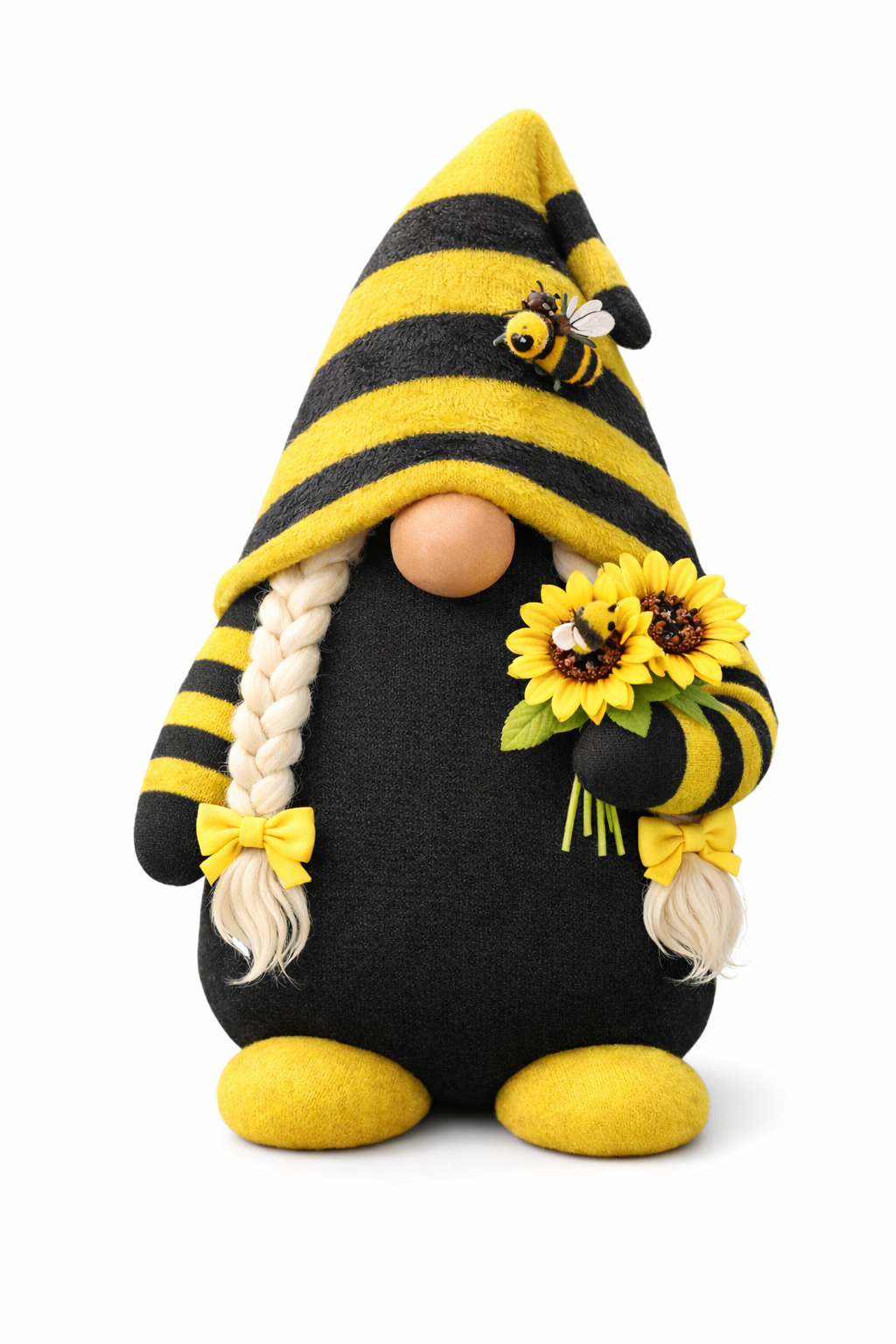 Bee Happy Sunflower Gonk Handmade Bumble Bee Decoration with Sunflowers
