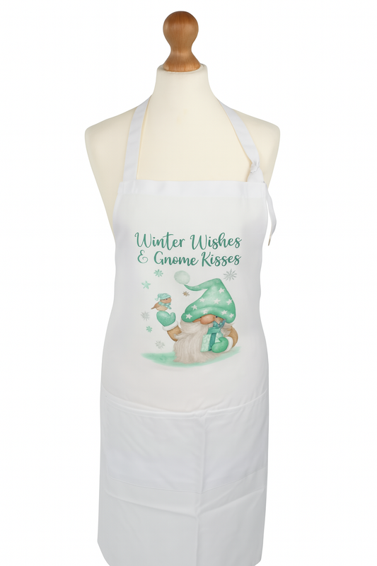 Warm Wishes and Gnome Kisses Polyester Christmas Apron with Pocket