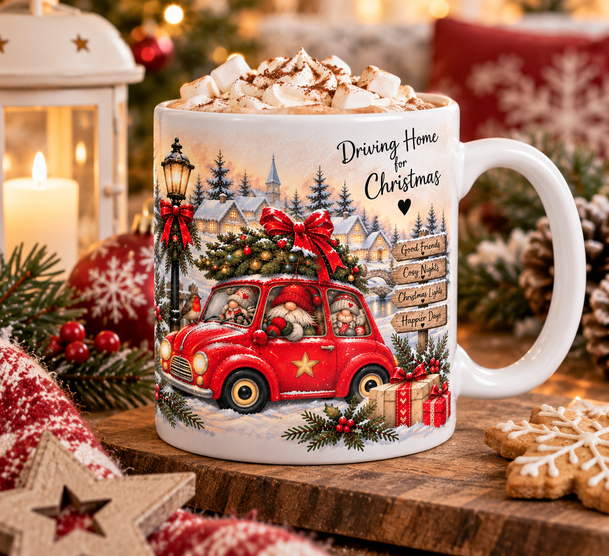 Driving Home for Christmas Gnome Mug – 11oz Ceramic Christmas Mug – Exclusive to Forever Gnomes UK