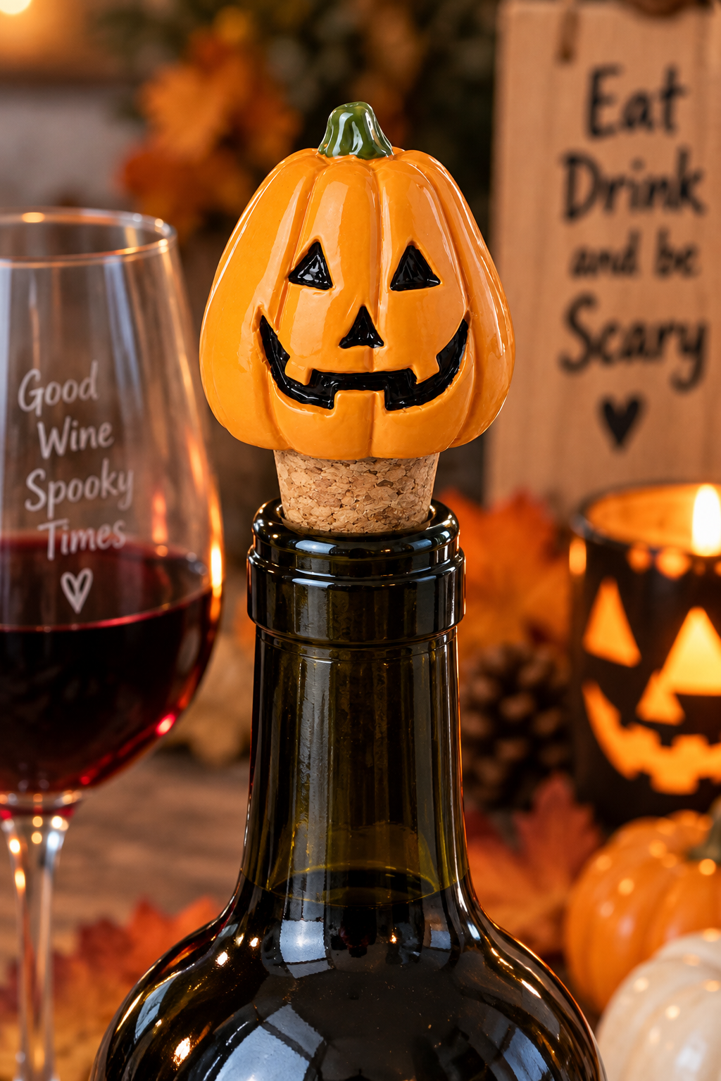 Halloween Pumpkin Bottle Stopper | Jack O’ Lantern Wine Bottle Cork | Spooky Season Gift | Halloween Kitchen & Bar Accessory