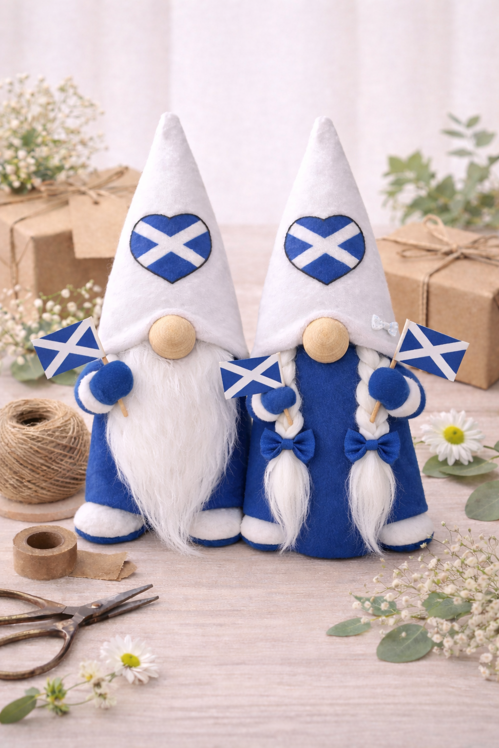 Scottish Saltire Gonks – Handmade Decorative Pair
