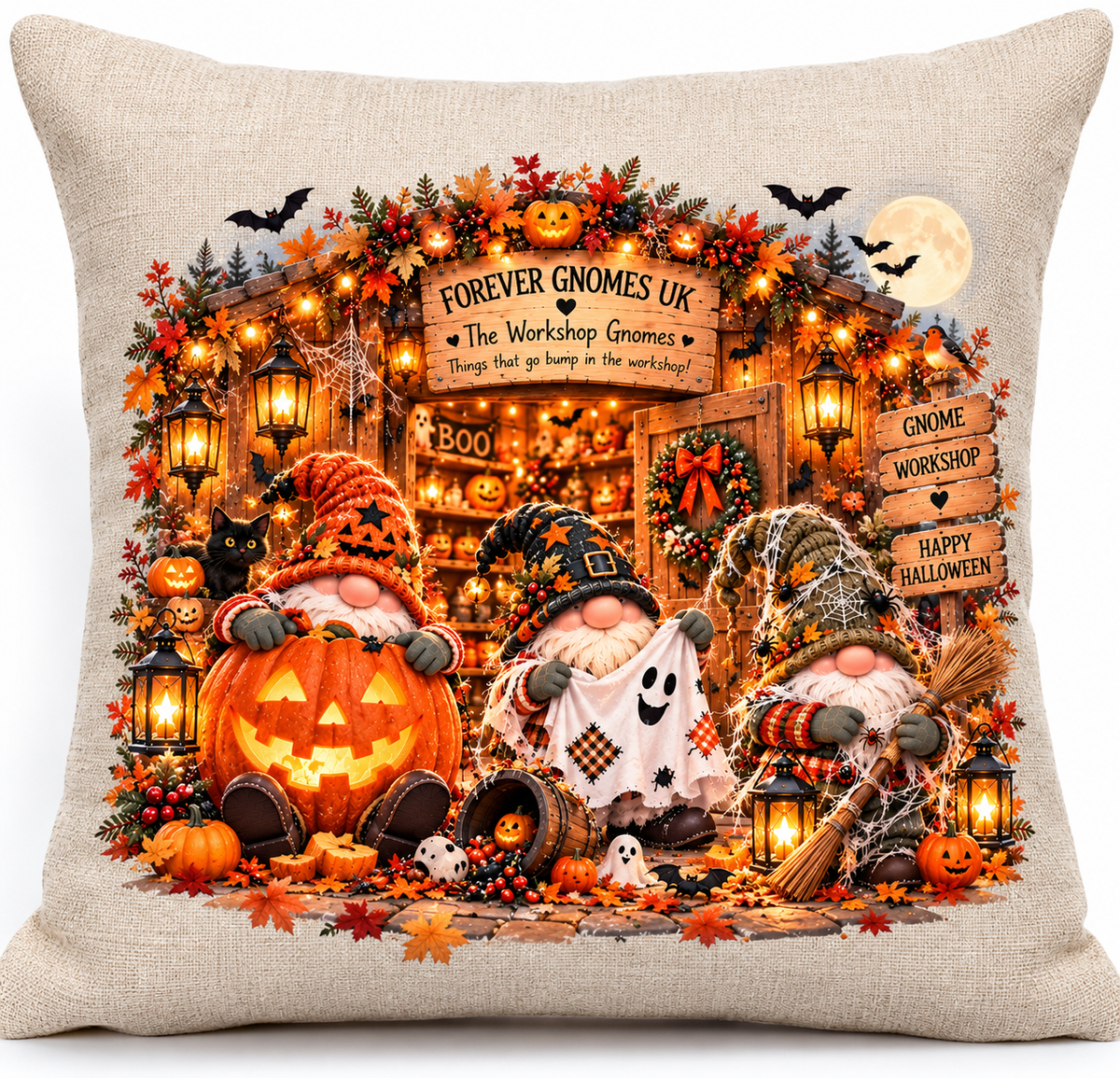 The Workshop Gnomes – Things That Go Bump in the Workshop! Halloween Cushion