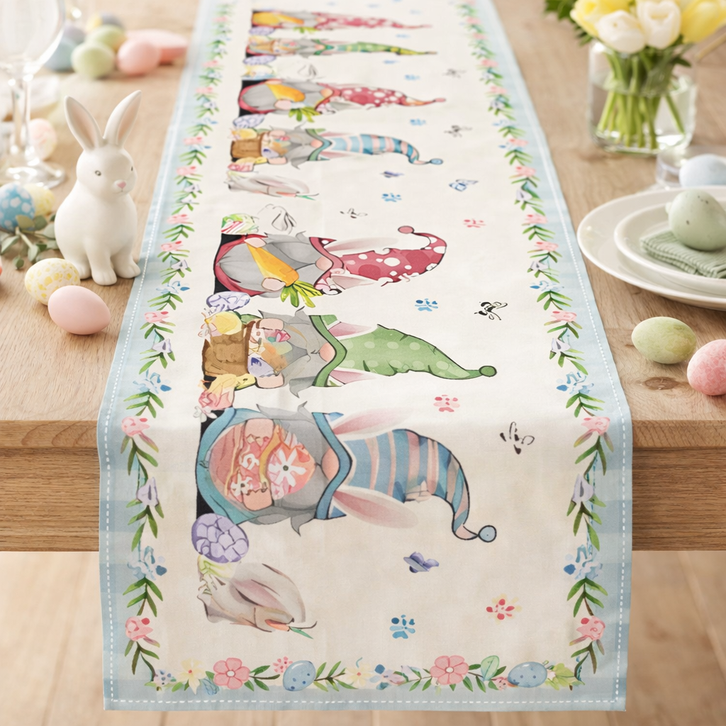 Gnome Easter Egg Linen Table Runner, Gonk, Nordic Gnome, Swedish Tomte