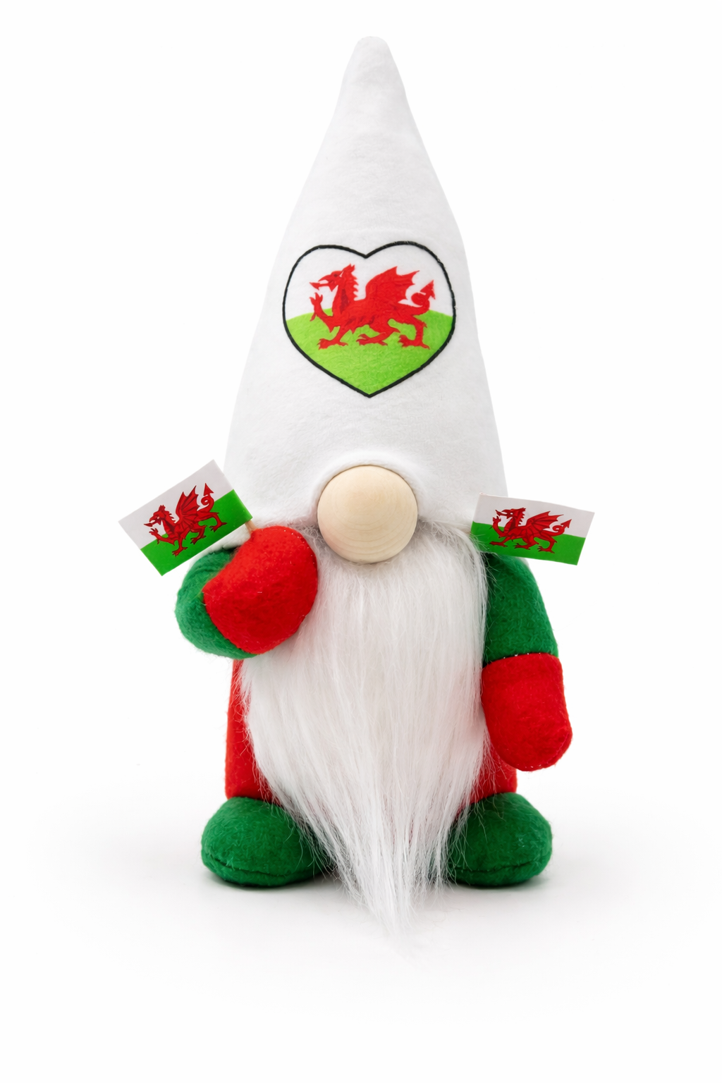 Welsh Gonk with flags and Welsh heart Hat, Nordic Gnome, Swedish Tomte