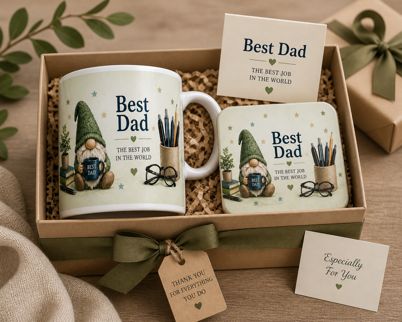 Best Dad Mug & Coaster Gift Set – Father’s Day Gift for Dad – Gonk Mug Set – Ceramic Mug & Coaster – Dad Gift Idea