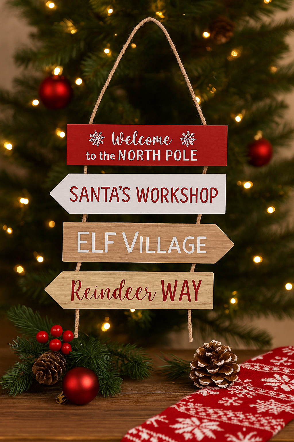 NORTH POLE HANGING CHRISTMAS PLAQUE, 34CM