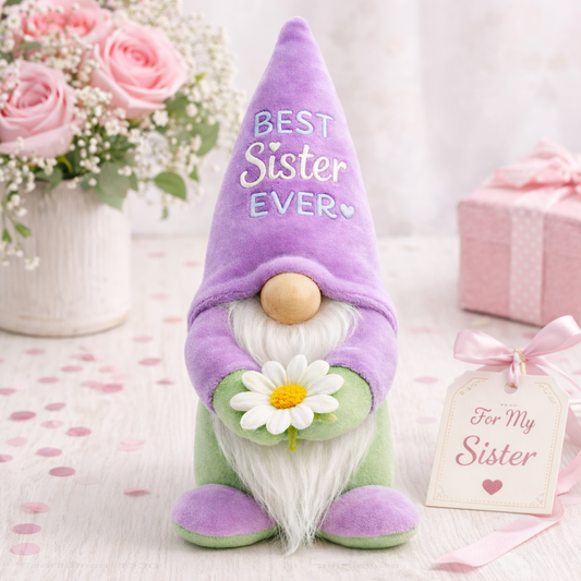 Best Sister Ever Gonk Decoration | Handmade Sister Gift | Lilac & Sage Plush Gnome | Forever Gnomes UK