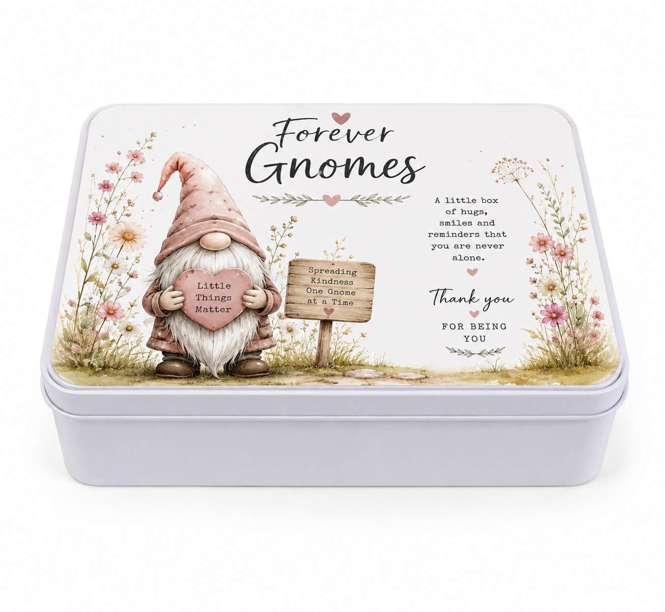 Forever Gnomes Decorative Keepsake Tin | Metal Storage Box | Positive Gift Idea | Handmade Gift Tin | Friendship & Thinking of You Gift