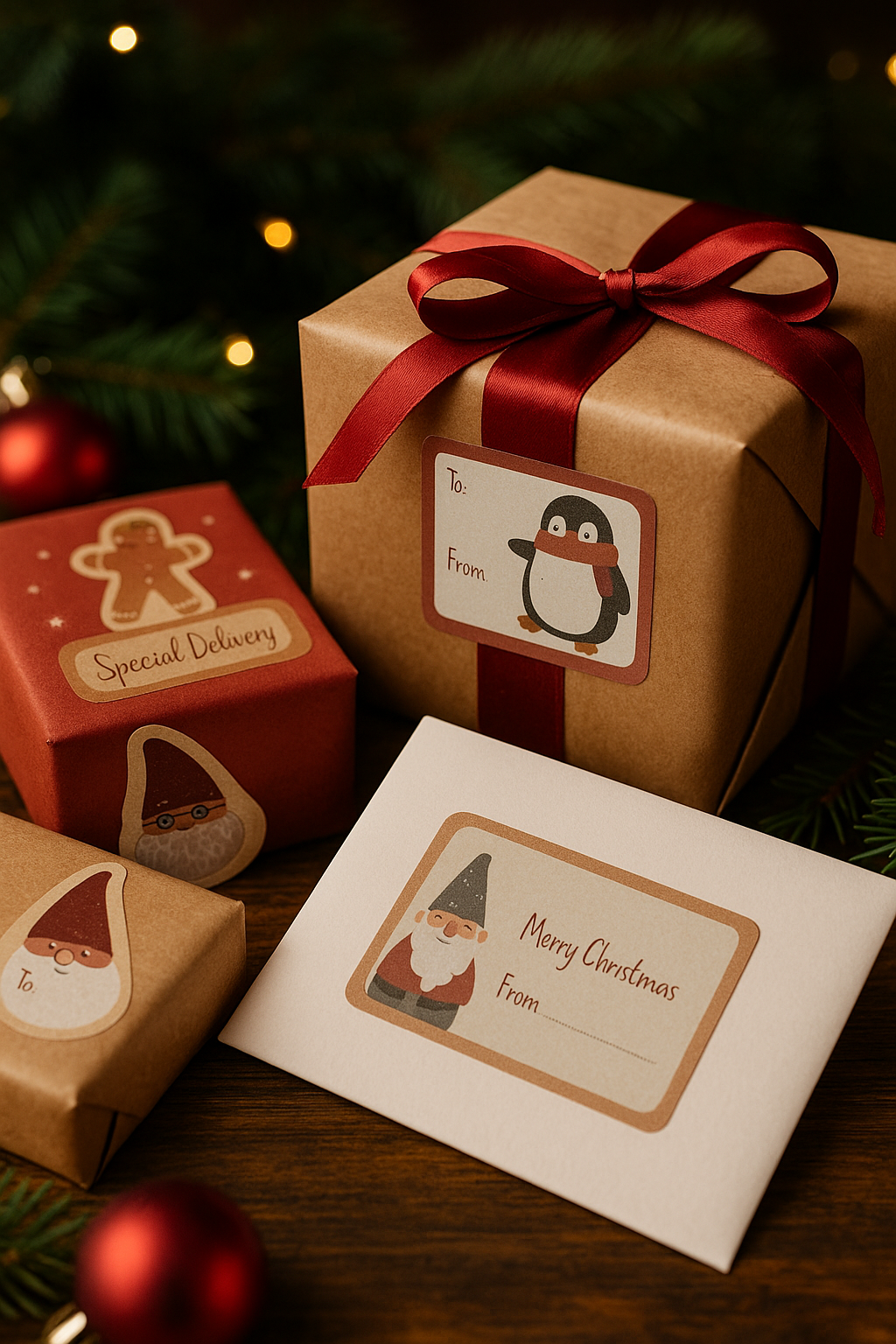 50 Gonk Christmas Gift Wrap Stickers, Nordic Gnome, Swedish Tomte