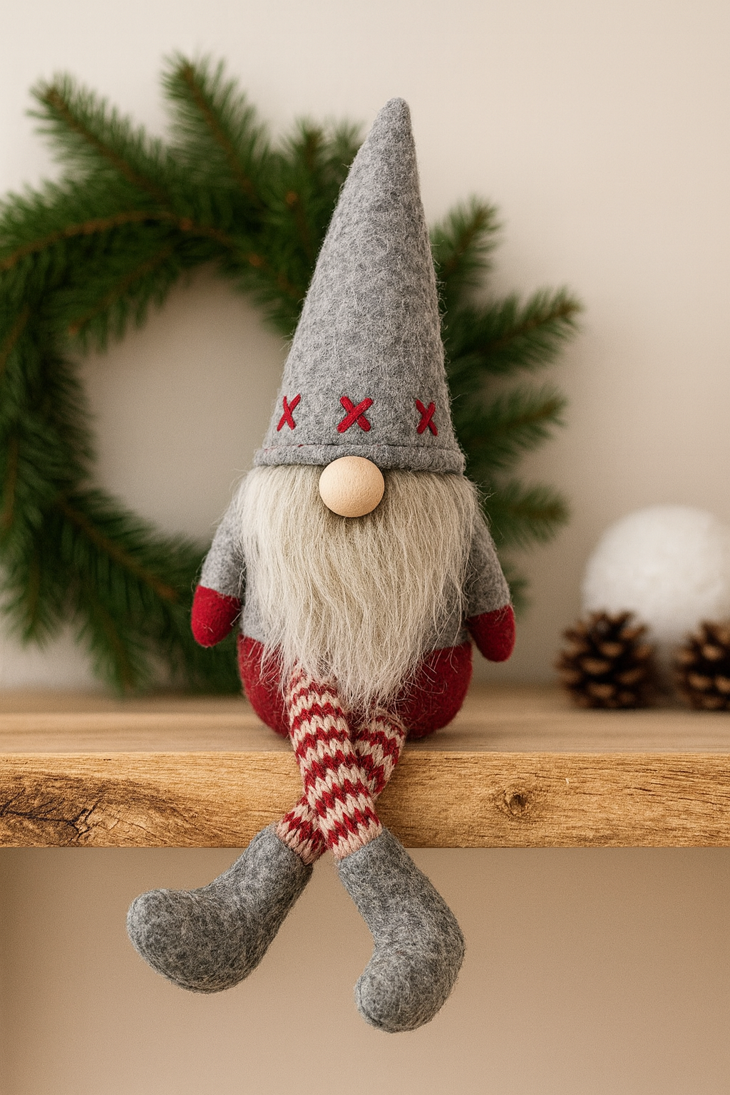Mini Grey and Red Sitting Gonk 23cm, Nordic, Gnome, Swedish Tomte
