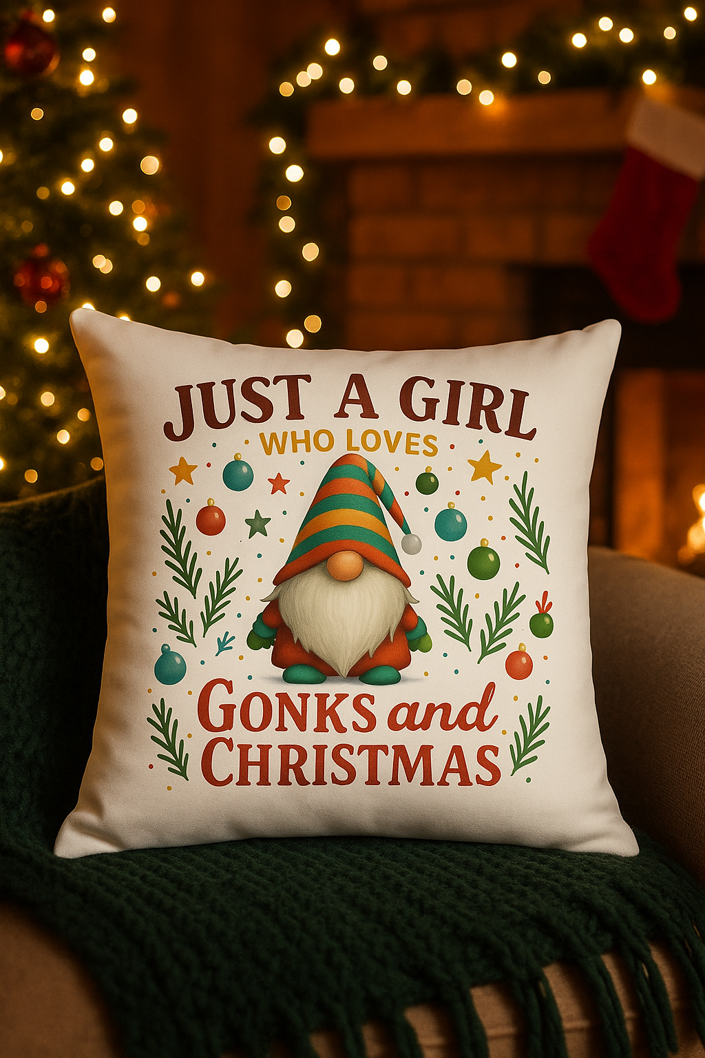 Just a girl who loves Gonks and Christmas Cushion 40 x 40cm