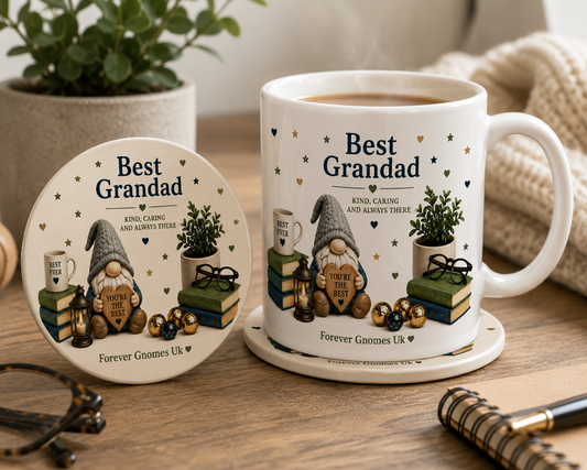 Best Grandad Mug and Coaster Gift Set | Grandad Gift | Father’s Day Mug Set | Gonk Mug & Ceramic Coaster | Forever Gnomes UK