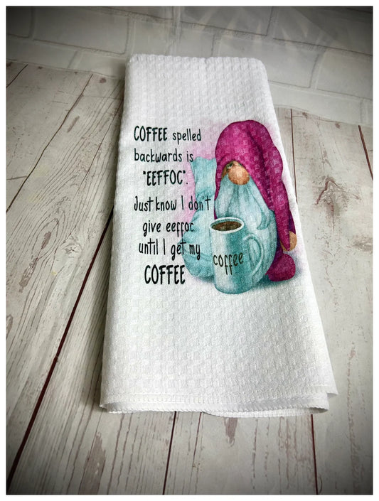 Handmade Waffle Weave Coffee Gnome Tea Towel, Gonk, Nordic, Swedish Tomte