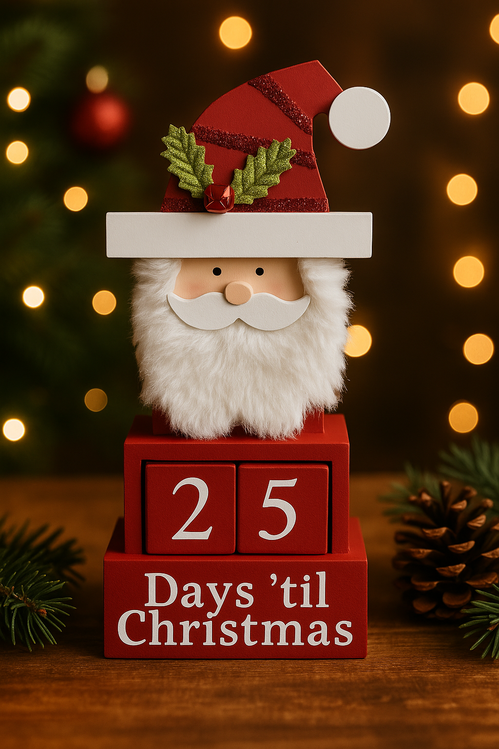 Wooden Countdown to Christmas in Santa Design, 27cm
