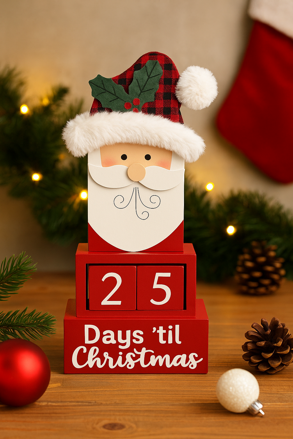 Wooden Countdown to Christmas in Santa Design, 27cm