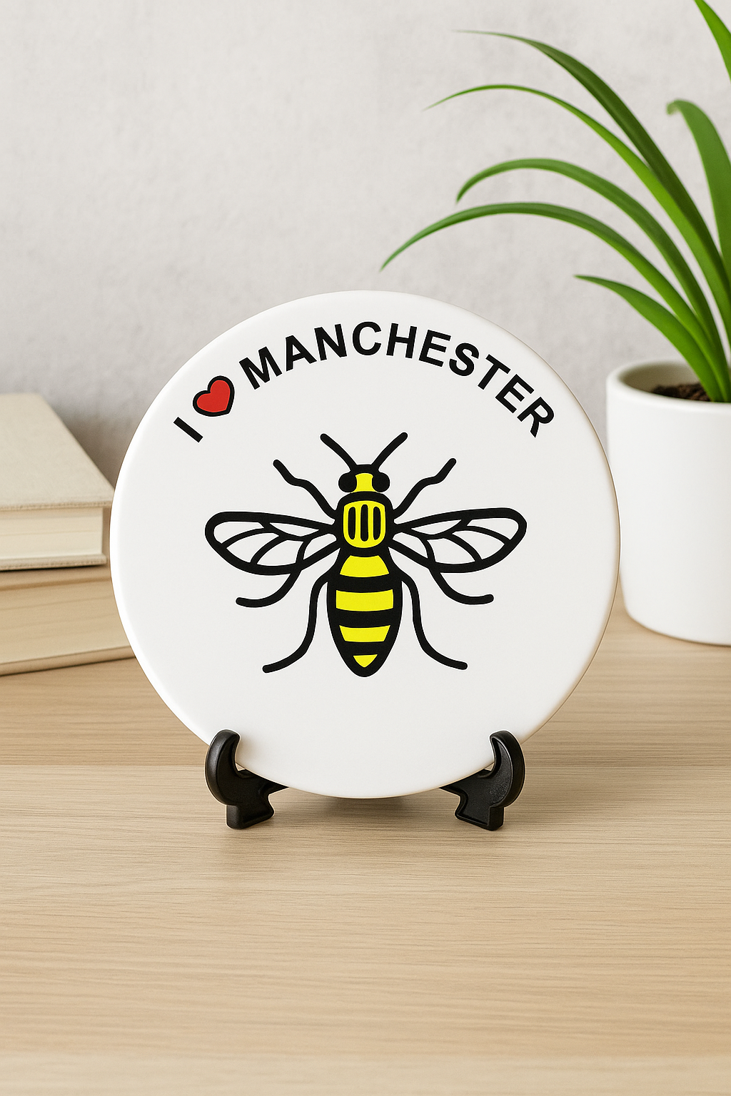 Manchester Bee, I love Manchester Round Ceramic Coaster 10.5cm