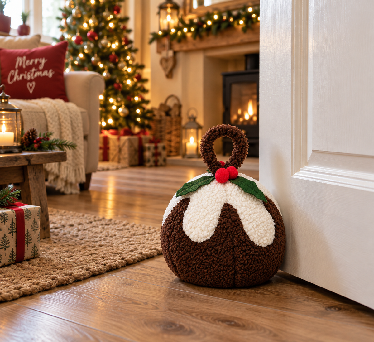 Christmas Pudding Fabric Doorstop