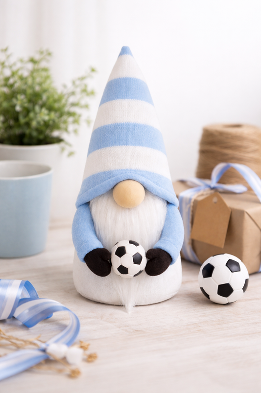Light Blue & White Football Gonk – 9 Inch Handmade Decoration