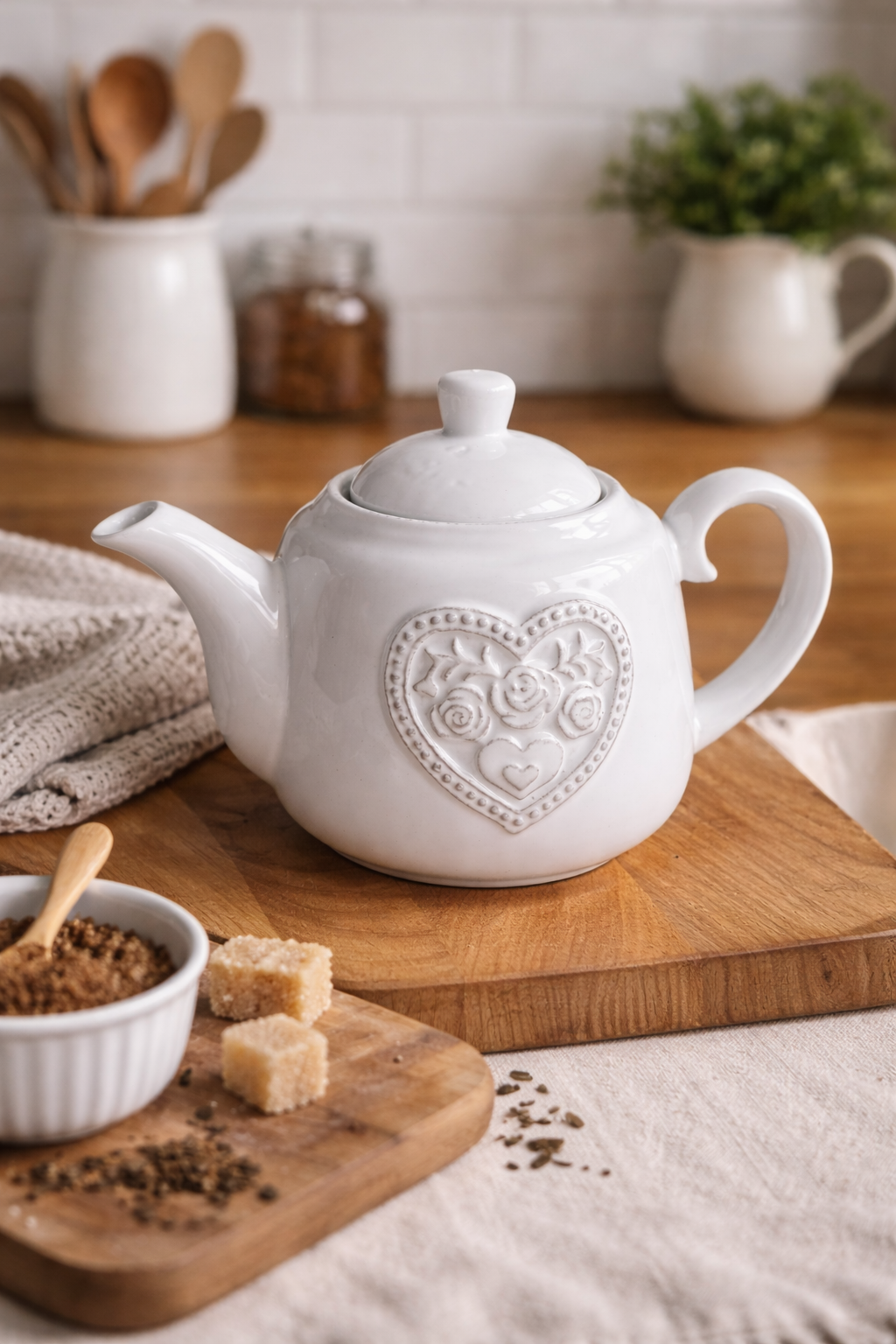 Heart Embossed Teapot & Teacup Set