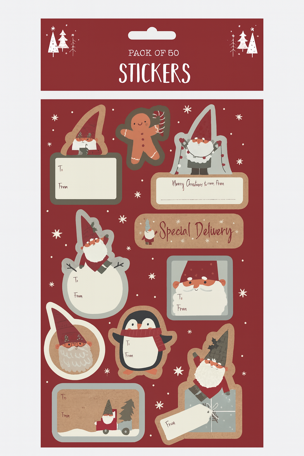 50 Gonk Christmas Gift Wrap Stickers, Nordic Gnome, Swedish Tomte