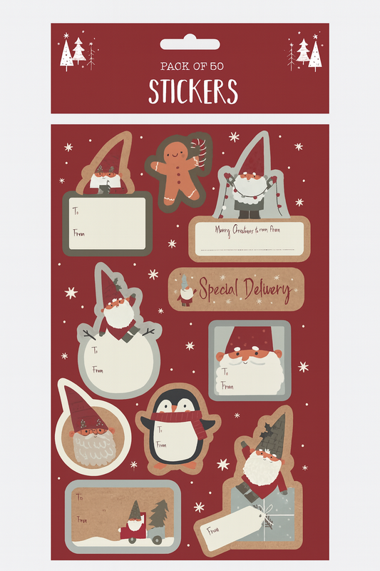 50 Gonk Christmas Gift Wrap Stickers, Nordic Gnome, Swedish Tomte