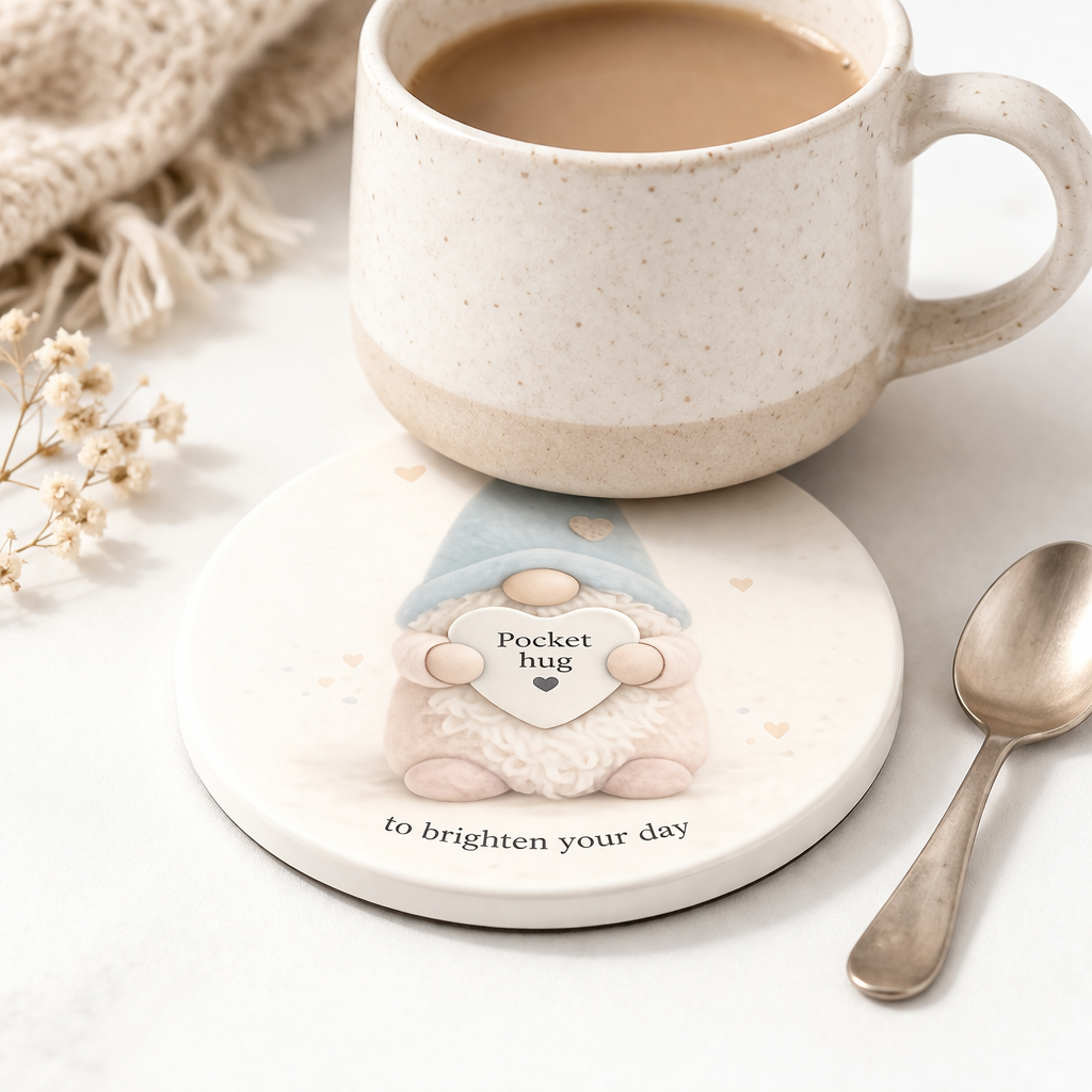 Pocket Hug Gonk Ceramic Coaster – A Little Hug to Brighten Your Day | Forever Gnomes UK