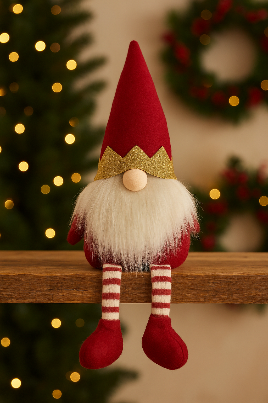 Red and Green Mini Gonks with long Legs, Nordic Gnome, Swedish Tomte