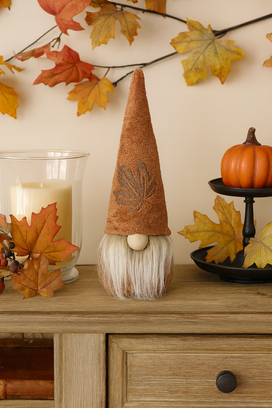 Mini Burnt Orange Gonk with rustic Leaf Motif, 27cm