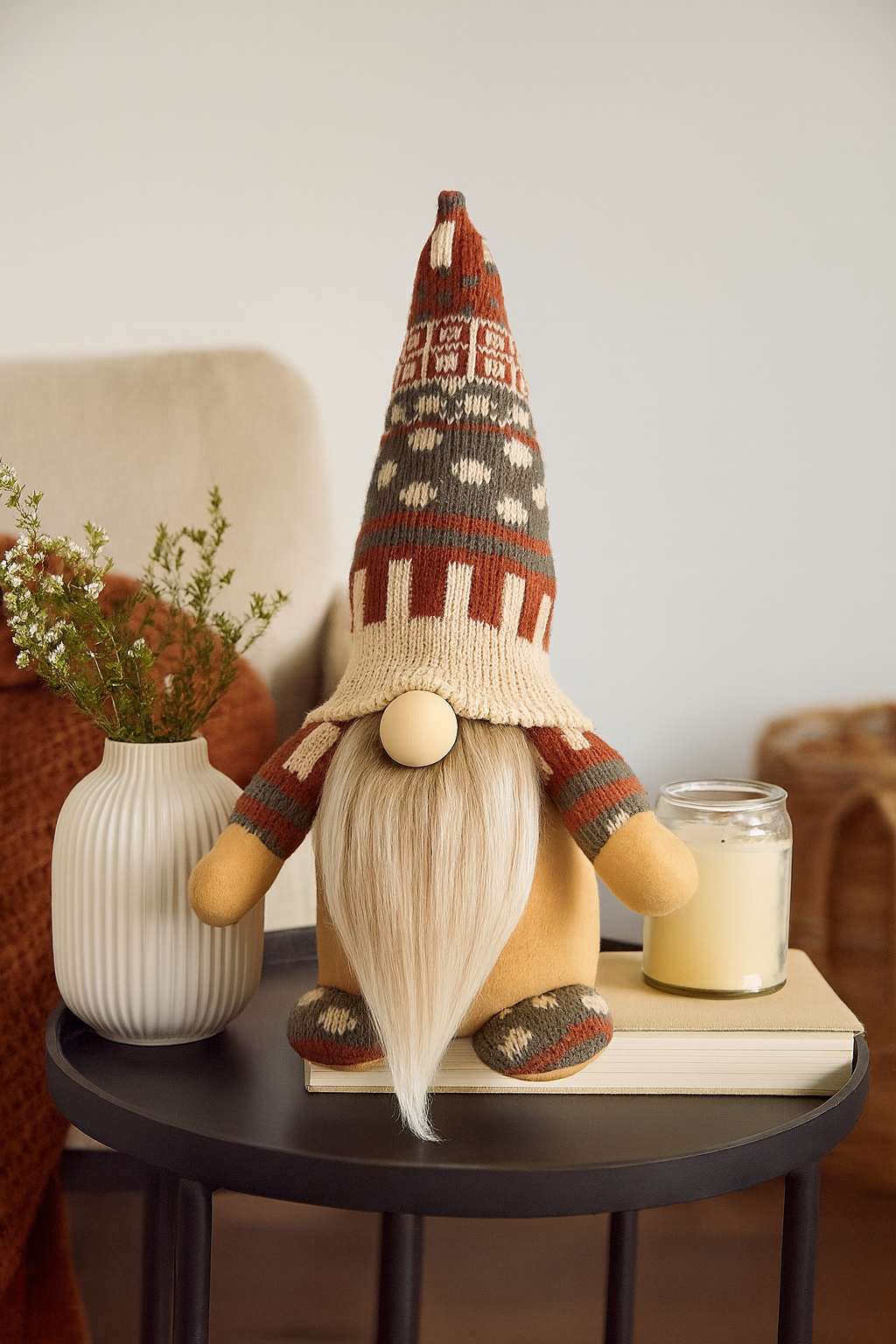 Handmade Winter Beige Gonk, Nordic Gnome, Swedish Tomte