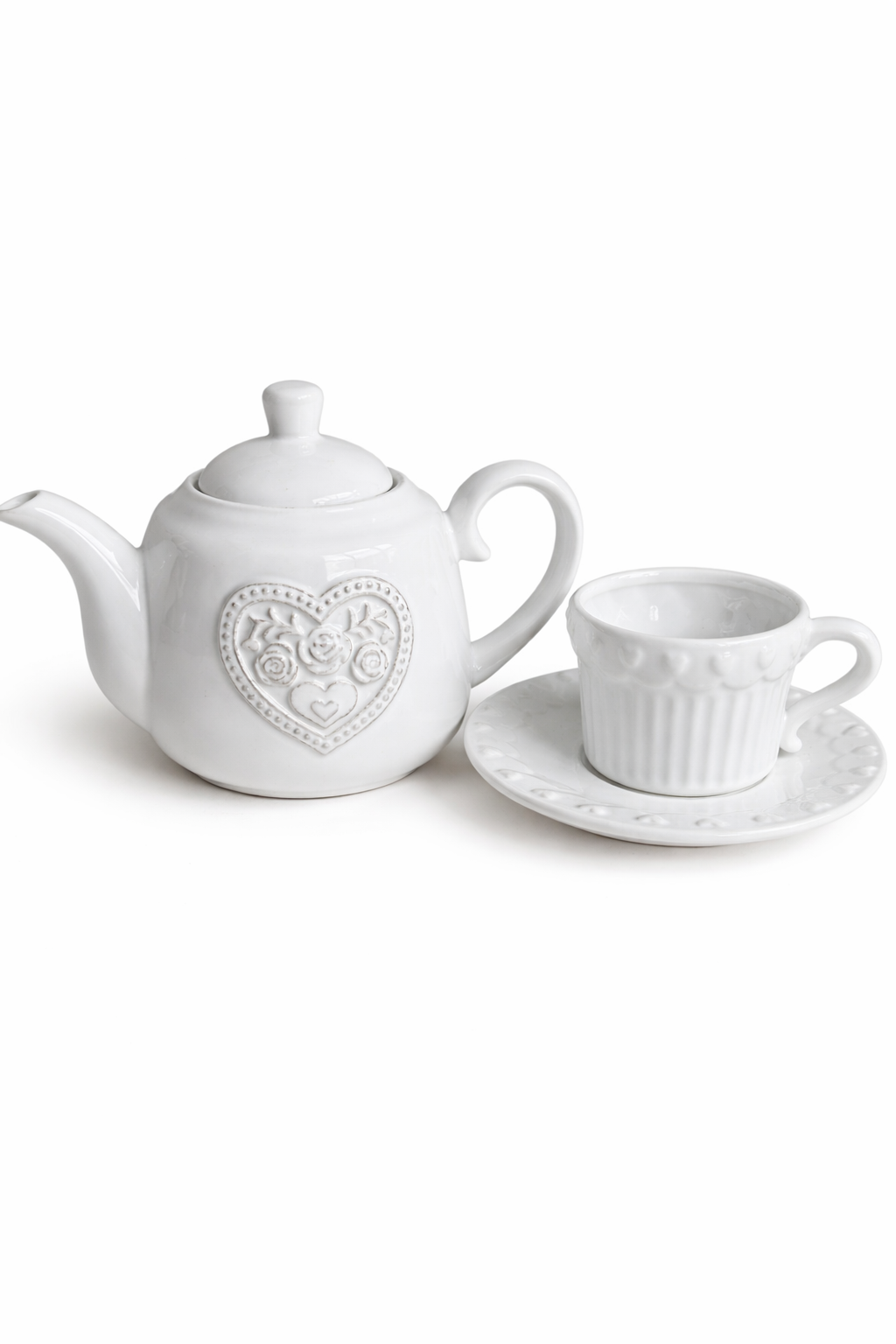 Heart Embossed Teapot & Teacup Set