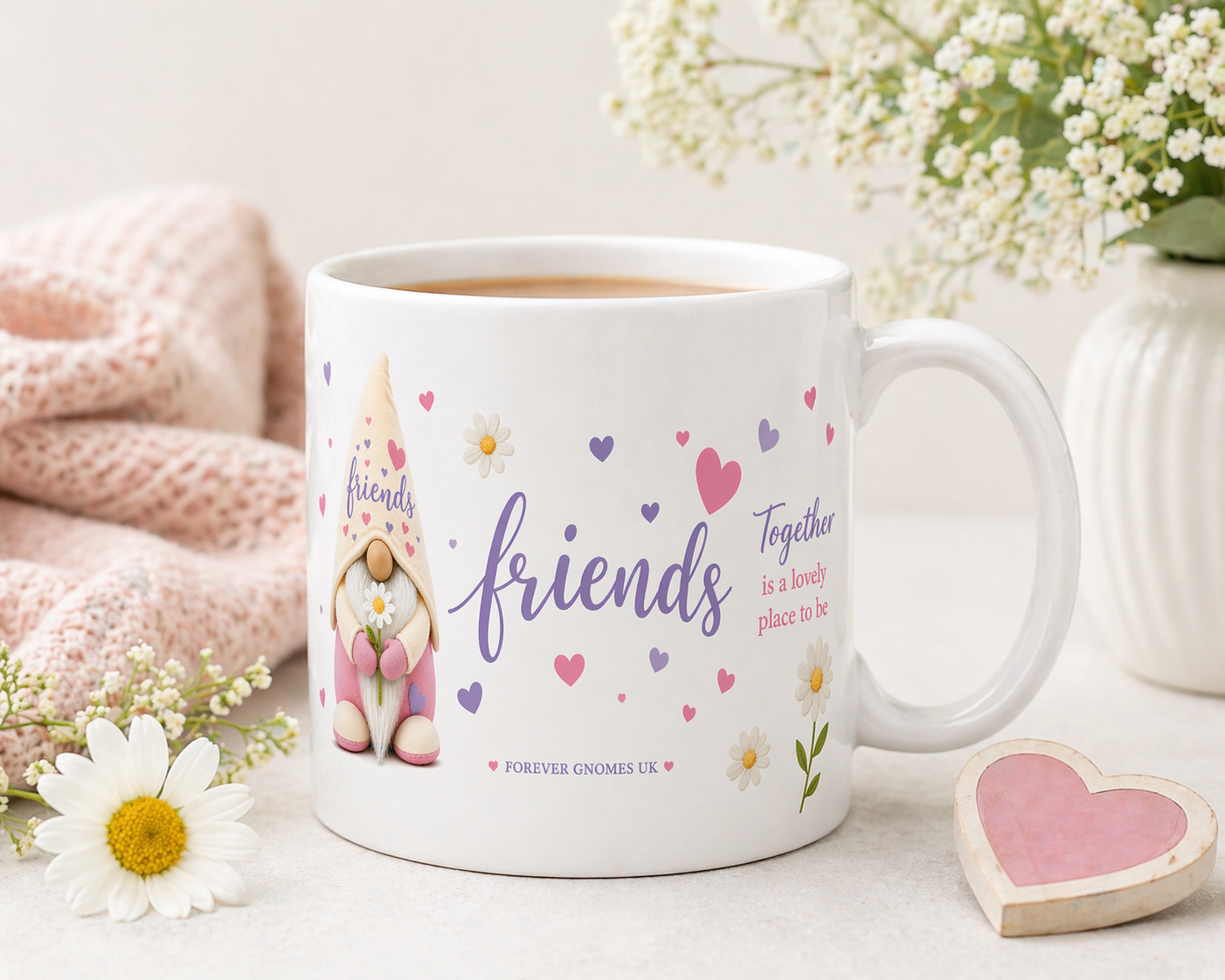 Friends Ceramic Mug – 11oz Friendship Gift – Cute Gonk Mug – Thoughtful Gift for Friends – Forever Gnomes UK